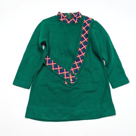 Vintage Dress Girls Size 4T Green Knit Sash Mock Neck Mod - Picture 1 of 4